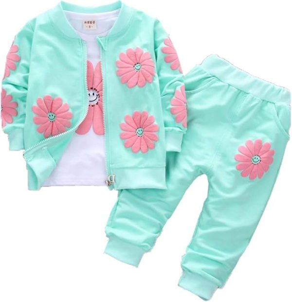 Flowers Print 3 Piece Sets T Shirt Vest and Pants