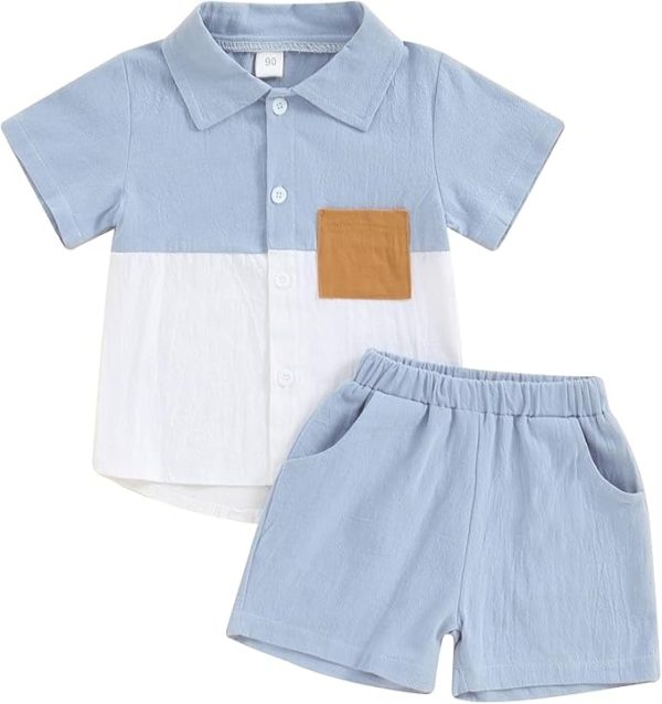 Toddler Boy Patchwork Summer Outfits Short Sleeve Button Down Shirt Tops & Casual Shorts Sets Baby 2T 3T 4T 5T Clothes