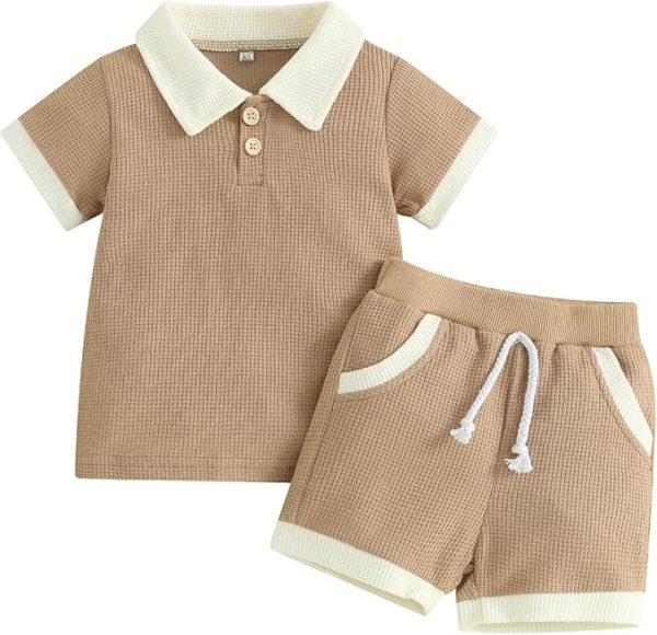 Newborn Baby Boy Summer Clothes Button Short Sleeve Romper Bodysuit Shorts Set Toddler Soft Waffle Outfit